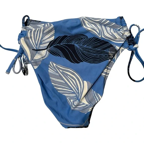 Aerie Blue Leaf Pattern Lace Up Bikini, Top XS, Bottom Sm - Picture 9 of 12